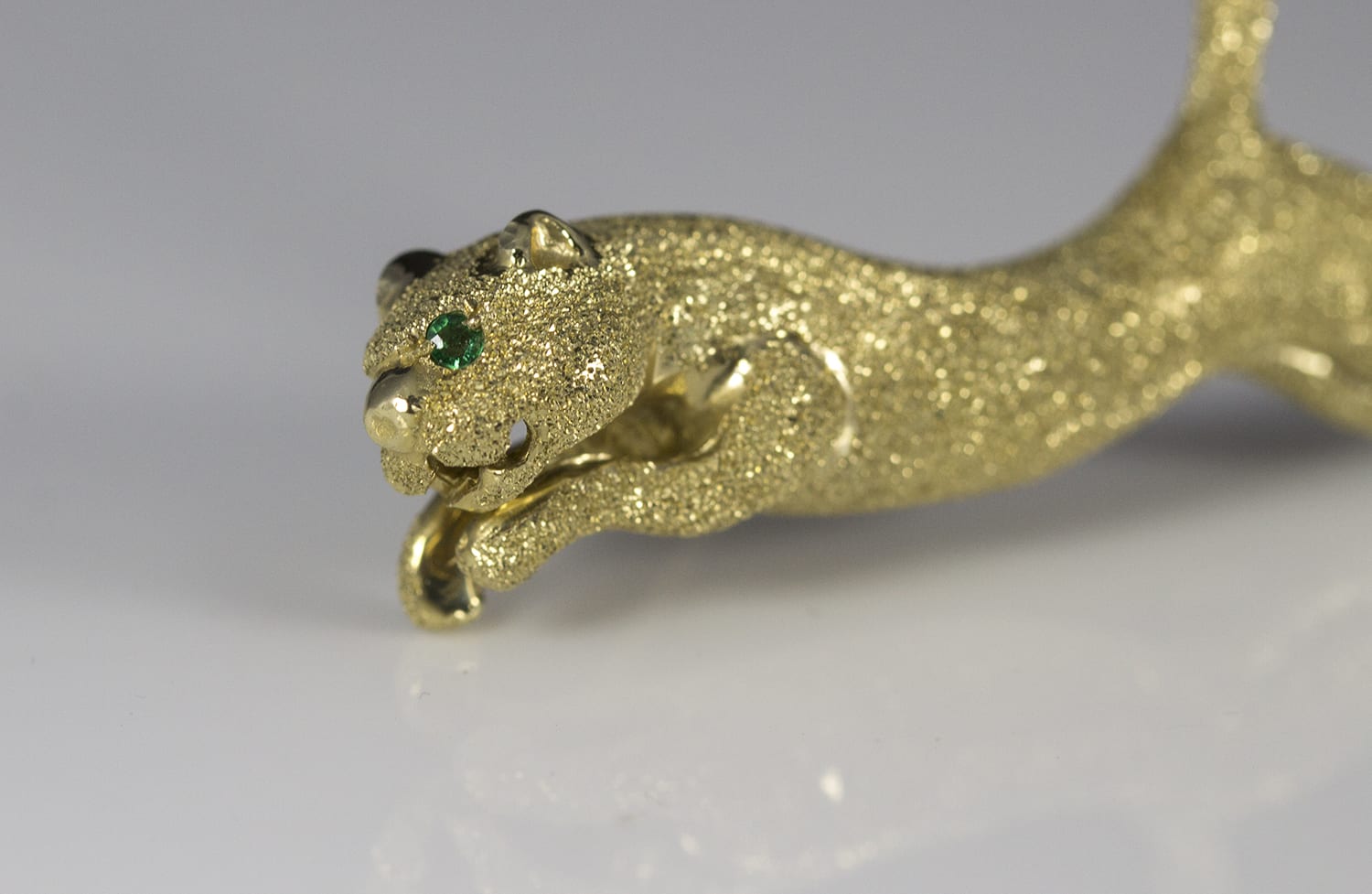Yellow Gold Emerald Cat Pin Gold Cat Gold Cat Brooch 